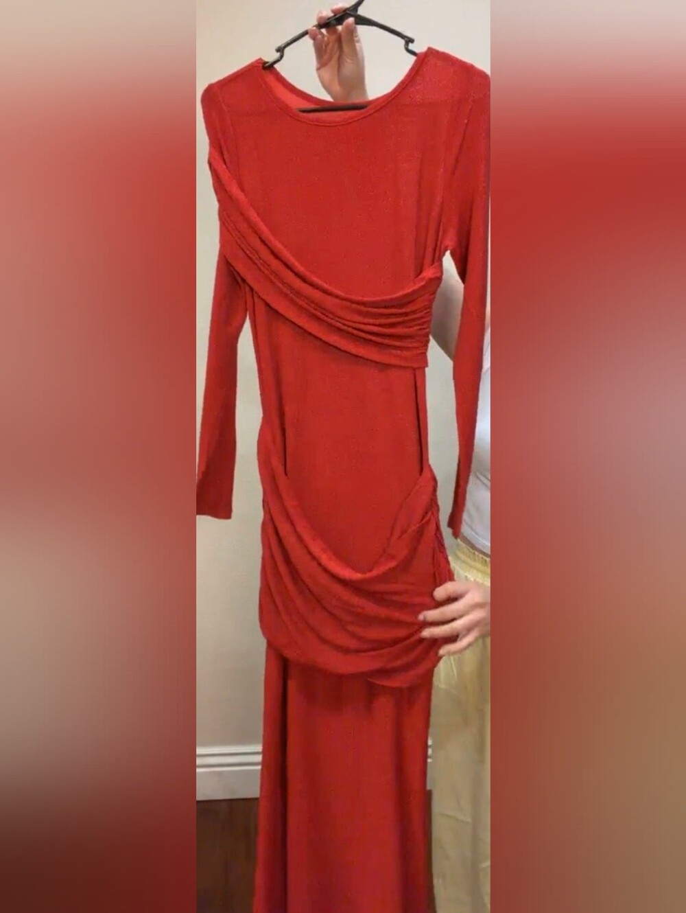 Commense Dress Maxi Lurex Elegant Red Pleated Ruched Purl XL NWT